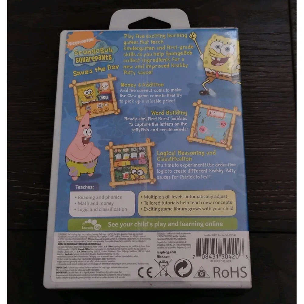 Leapster SpongeBob Squarepants Game Leapster 2 K-1st Reading & Math Teacher